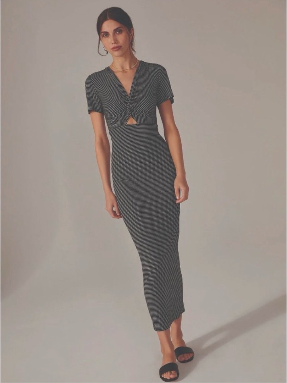FAVORITE DAUGHTER • Anywhere stripe black white Maxi Dress Front Twist Small